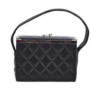 CHANEL Lambskin Hard Type Matelasse Coco Mark Vanity Bag Black